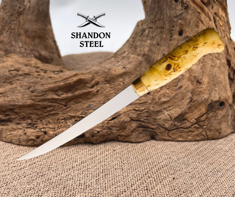 Wood Jewel  Fillet Knife Curly Birch WJ23F