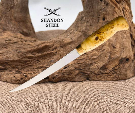 Wood Jewel  Fillet Knife Curly Birch WJ23F