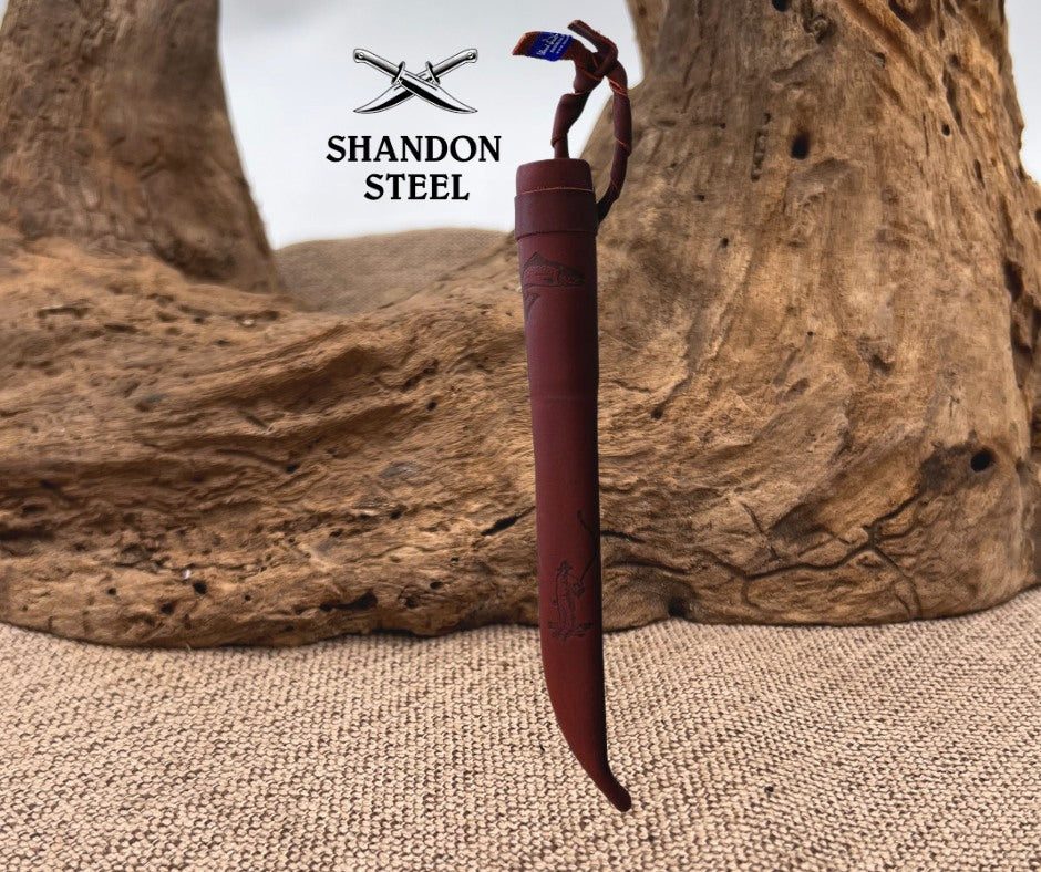 Wood Jewel Stainless Steel Blade Birch Brown Handle Fillet Fish Knife - 23FP