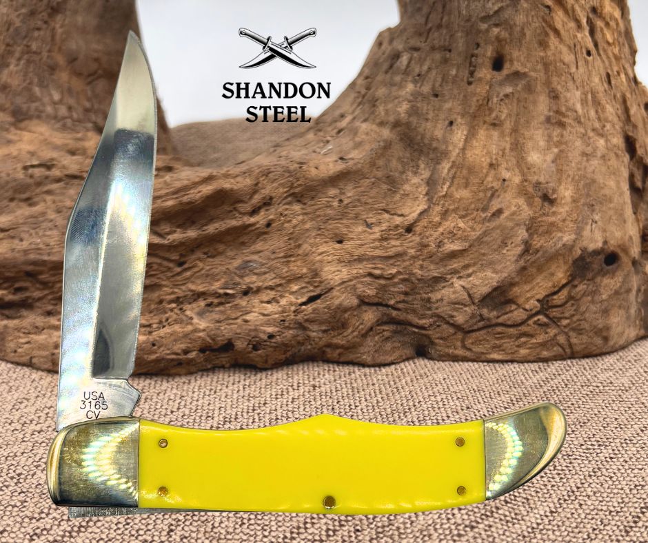 Case XX USA 2022 Yellow Derlin Folding Hunter 2 Blade Pocket Knife 3165CV