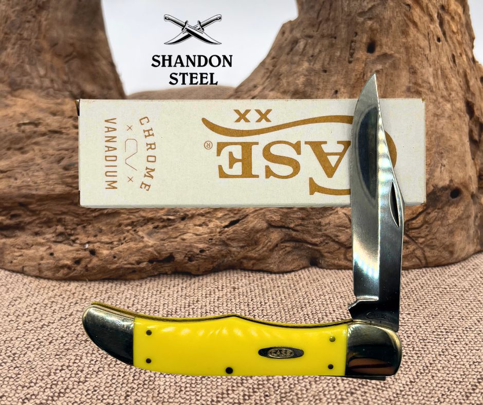 Case XX USA 2022 Yellow Derlin Folding Hunter 2 Blade Pocket Knife 3165CV
