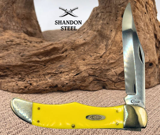 Case XX USA 2022 Yellow Derlin Folding Hunter 2 Blade Pocket Knife 3165CV