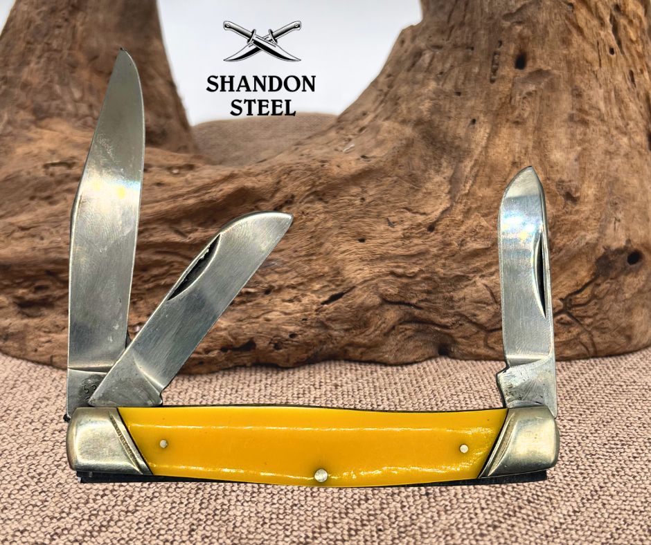 John Primble USA 5371 Yellow 3 Blade Stockman Vintage Folding Pocket Knife (5)