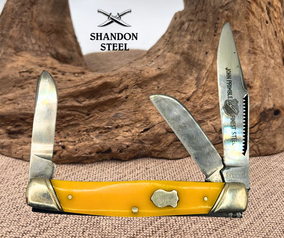 John Primble USA 5371 Yellow 3 Blade Stockman Vintage Folding Pocket Knife (5)