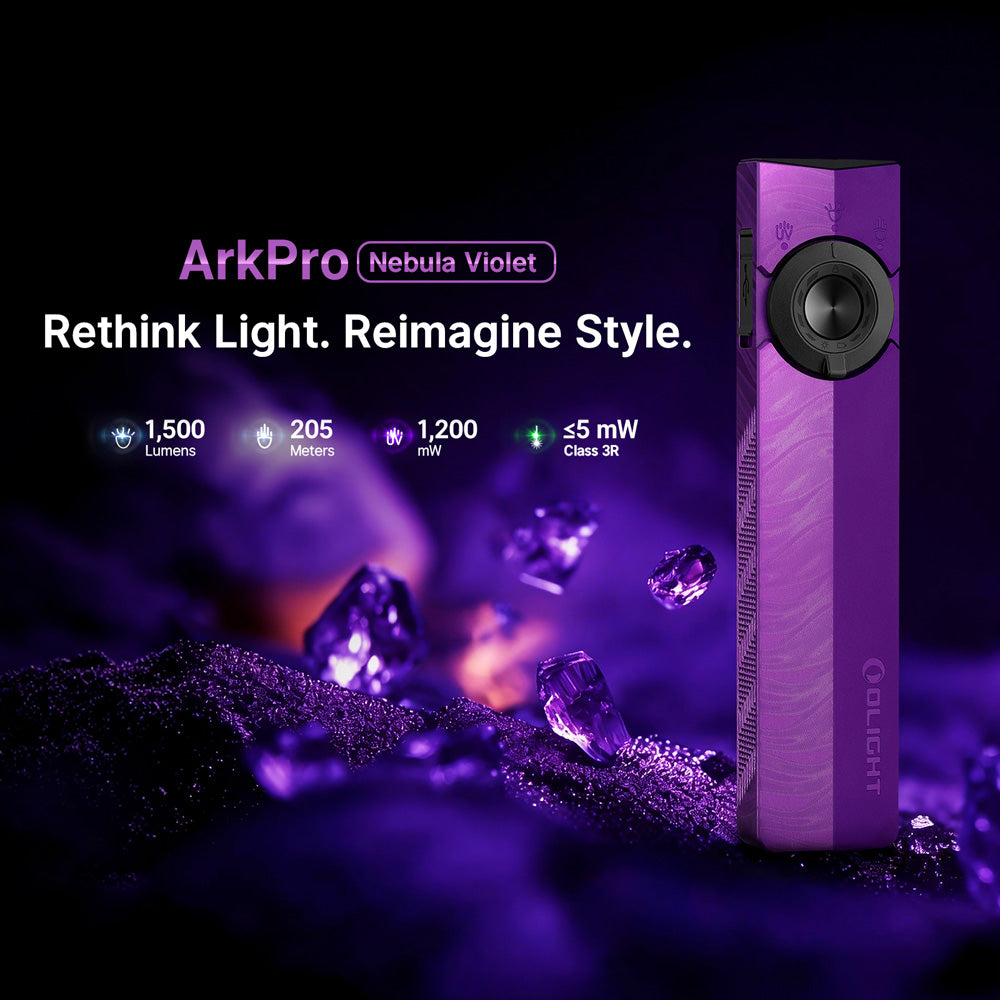 Oclip ArkPro Series – Flat Unibody EDC Flashlight with Multi-Light Sources Nebula Violet