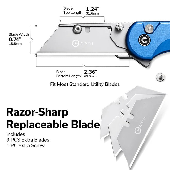 CIVIVI Elementum Utility Thumb Stud & Button Lock Knife Aluminum Handle (2.26" S/S Blade Holder & 6Cr13 Blade) C23039B-2