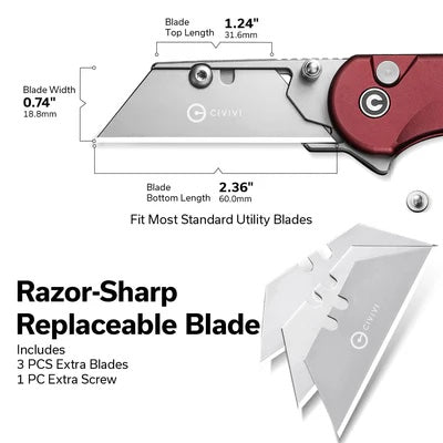 CIVIVI Elementum Utility Flipper & Thumb Stud & Button Lock Knife Aluminum Handle (2.26" S/S Blade Holder & 6Cr13 Blade) C23039B-5