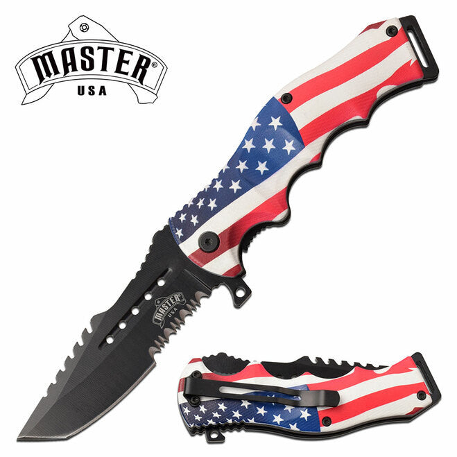 MASTER USA FOLDING KNIFE FLAG ART INJECTION MOLDED ABS HANDLE PLAIN BLADE MUA102A