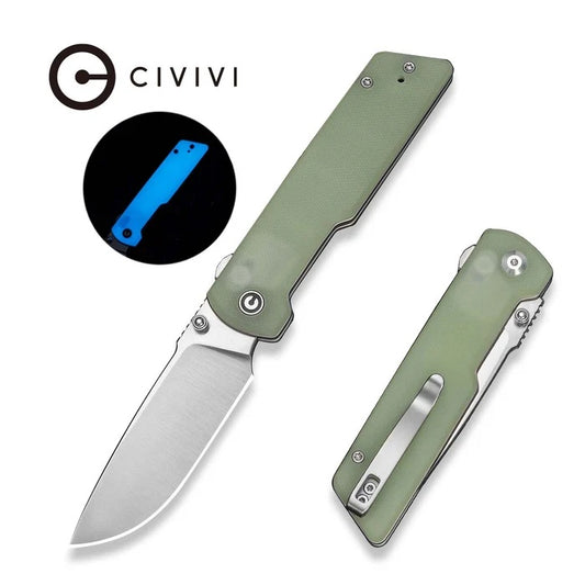 CIVIVI Zygon Thumb Stud & Top Crossbar Lock Natural G10 Handle With Blue Glow (3.24" Satin Finished Nitro-V Blade) C25035-1