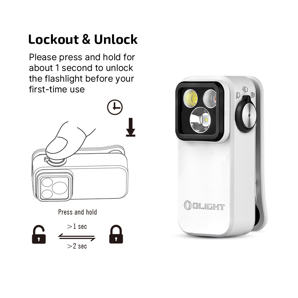 Oclip White Dragon & Phoenix Edition Pro Clip on Flashlight with Floodlight Spotlight and Red Light