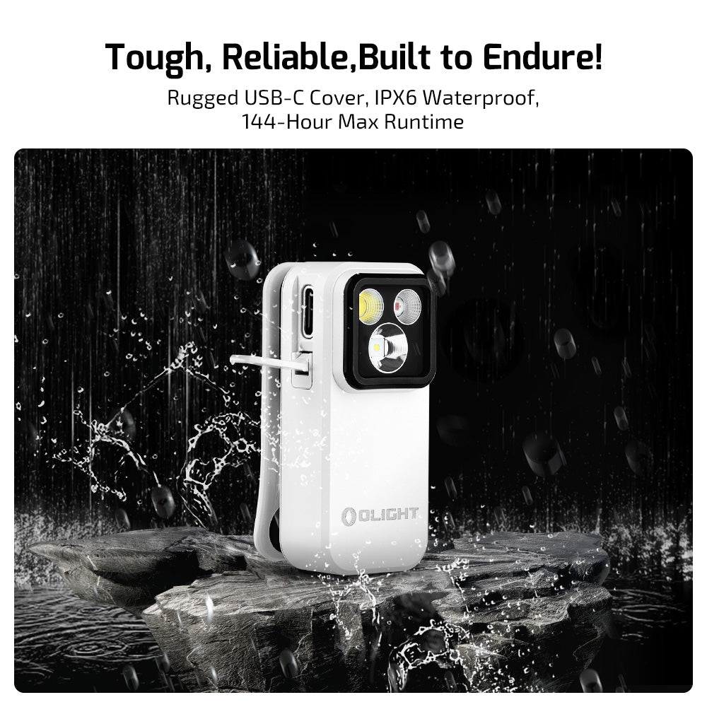 Oclip White Dragon & Phoenix Edition Pro Clip on Flashlight with Floodlight Spotlight and Red Light