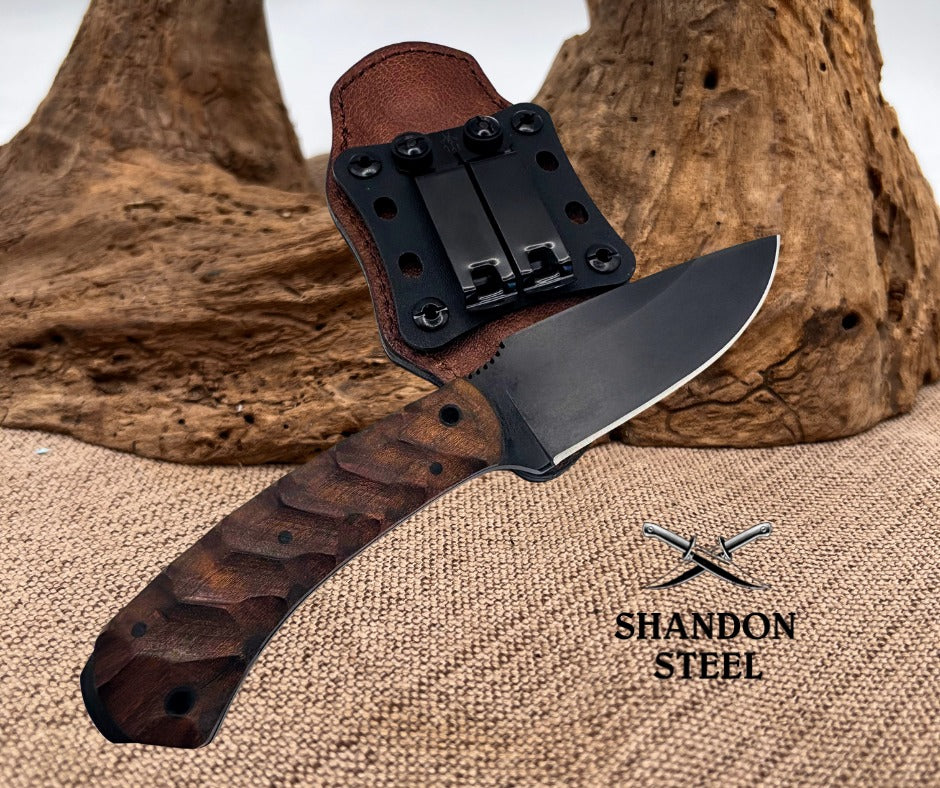 Winkler Knives USA Woodsman Sculpted Wood Handle Lined Boltaron / Leather Sheath