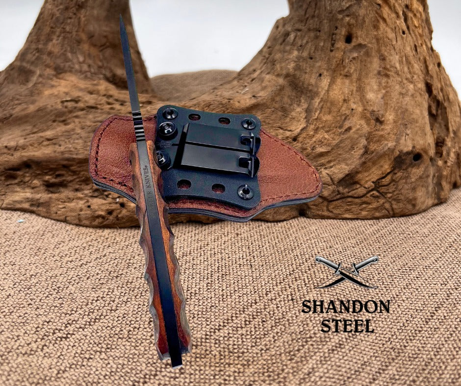 Winkler Knives USA Woodsman Sculpted Wood Handle Lined Boltaron / Leather Sheath